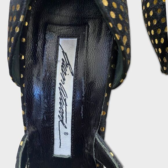 Brian Atwood Peep Toe Stiletto Wedge In Black With Gold Dots Size 35 - Picture 8 of 8